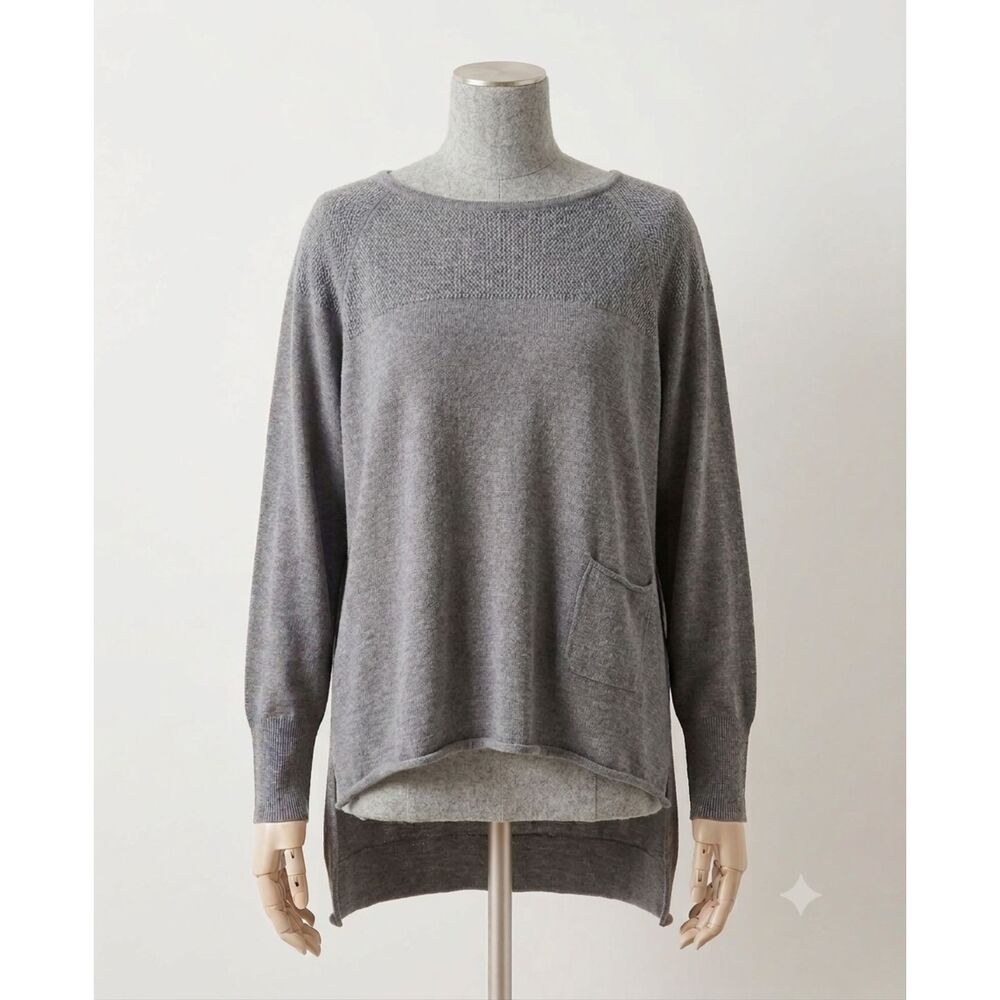 Eileen Fisher Gray High Low Pullover Boat Neck Sweater Medium